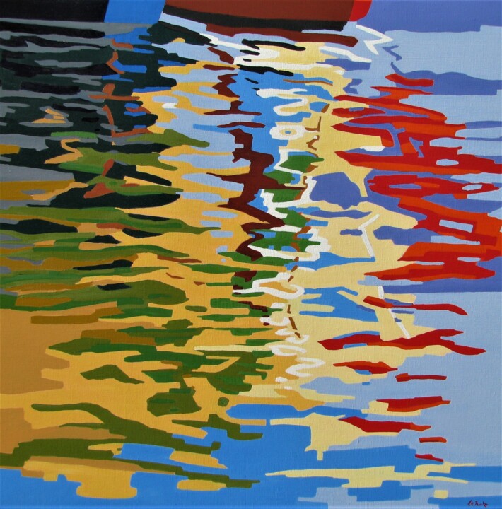 Peinture intitulée "Reflets dans le por…" par Jean-Noël Le Junter, Œuvre d'art originale, Huile Monté sur Châssis en bois