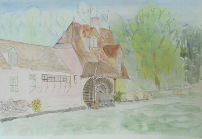 Peinture intitulée "Moulin de Fourges" par Pascale Coutoux, Œuvre d'art originale, Aquarelle