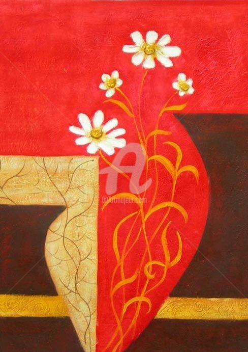Painting titled "Cœur fleurie" by Coco, Original Artwork, Oil