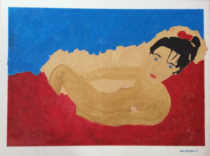Schilderij getiteld "red Danae" door Ivan Malevich, Origineel Kunstwerk, Olie