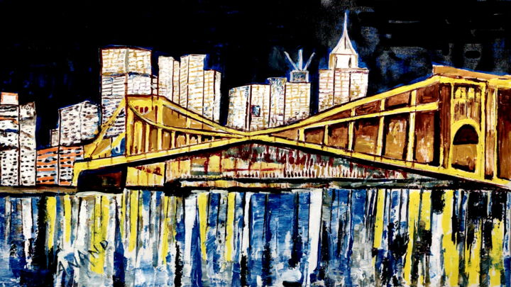 Pittura intitolato "CITY OF BRIDGES" da Yes, Opera d'arte originale, Acrilico