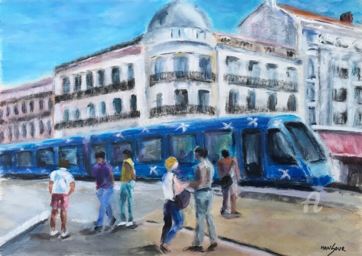 TaM ligne 1 arrêt Comédie 绘画, 11.8x16.5 in