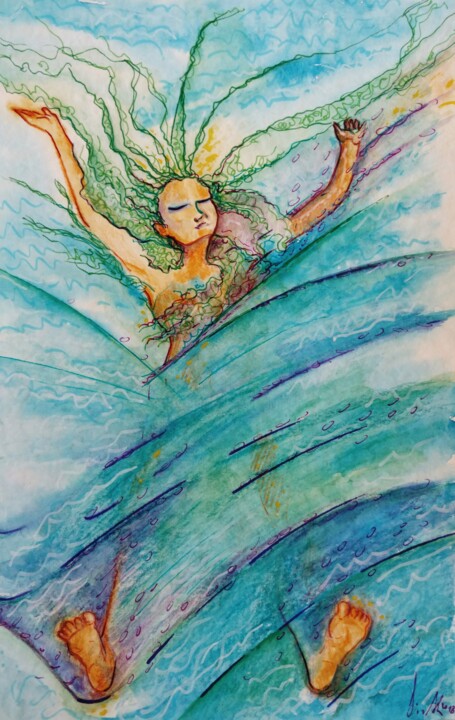 Painting titled "Femme Océan (Donna…" by Gioia Albano, Original Artwork, Watercolor