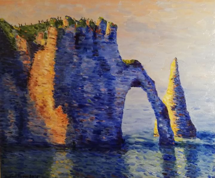 Peinture intitulée "Etretat, vue sur l'…" par Raphaël Karm, Œuvre d'art originale, Huile