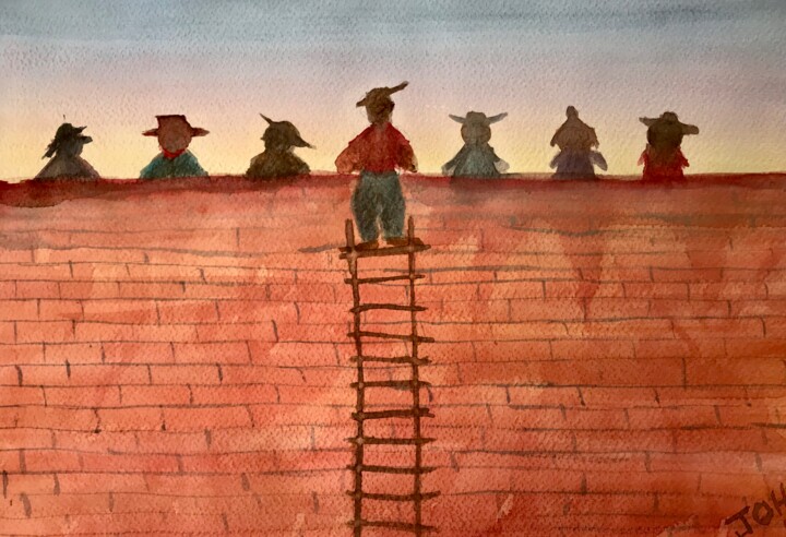 Painting titled "The Seven Children" by Jose Omar Herrera, Original Artwork, Watercolor