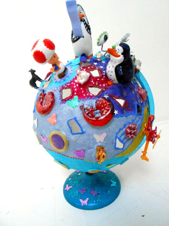 mappemonde " planète pingouins" art singulier joyeux 雕塑, 17.7x11 in