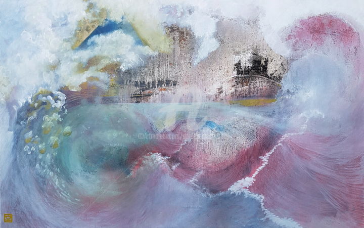 VAGUE Hommage à Hokusaï 绘画, 28.7x45.7 in