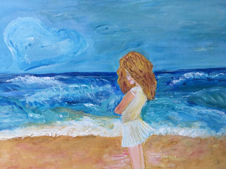 Painting titled "Pensée de jeune fil…" by Coco Caron, Original Artwork, Acrylic