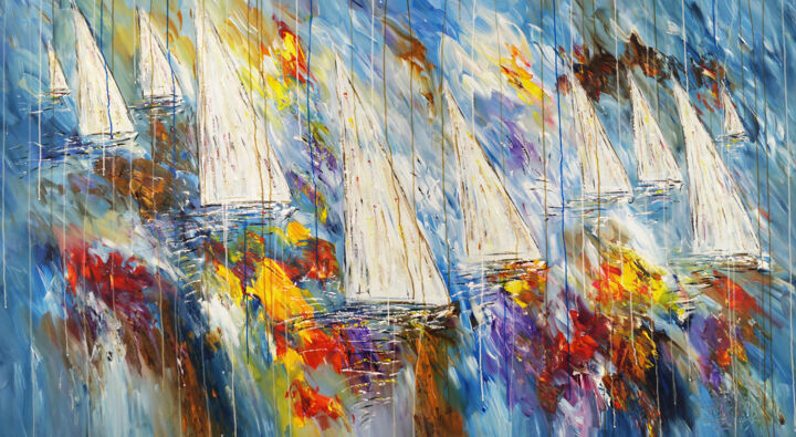 Stormy Sailing Regatta XXL 2 绘画, 43.3x78.7 in