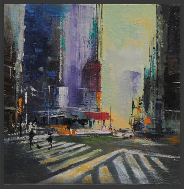 「Zebra crossing」というタイトルの絵画 Jicéによって, オリジナルのアートワーク, オイル その他の剛性パネルにマウント