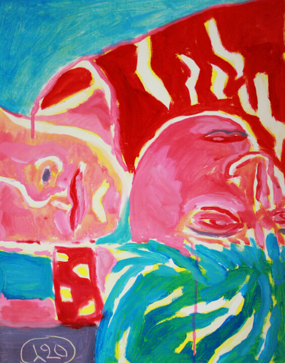 Le Bonheur - Rouge et bleu 绘画, 16.5x11.8 in