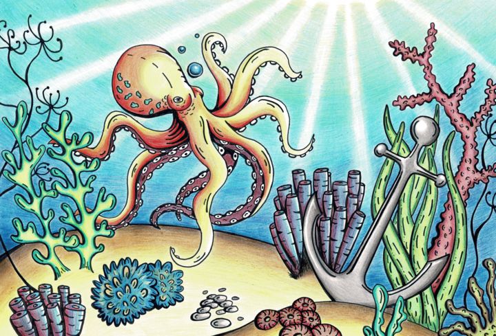 图画 标题为“Octopus” 由Hayley Nunn, 原创艺术品, 铅笔