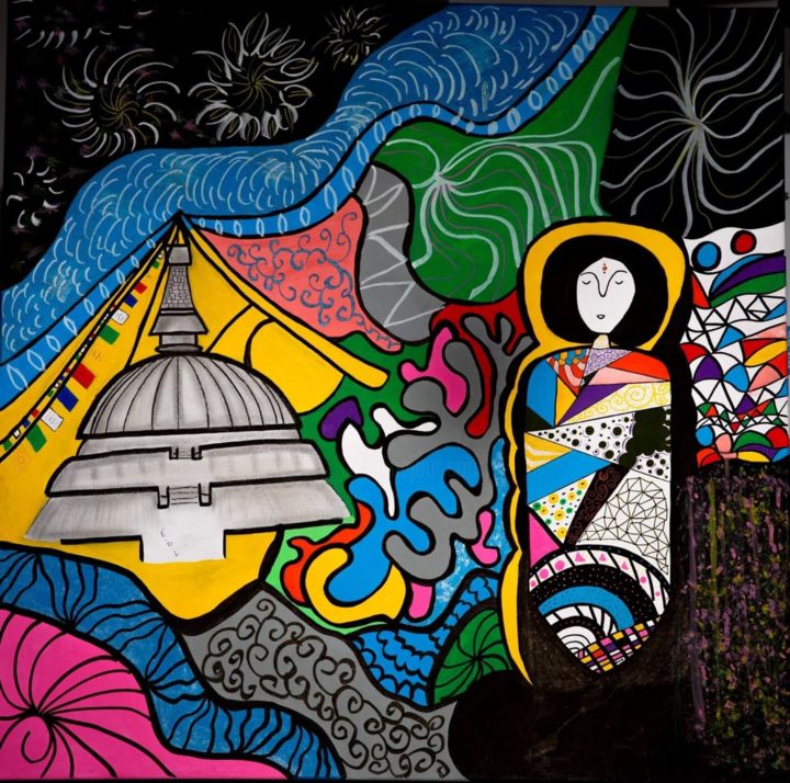 Painting titled "Spirituale Templum" by Emilie D'Andréa, Original Artwork, Acrylic