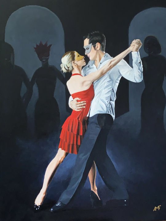 Peinture intitulée "Danseurs masqués" par Arnaud Feuga, Œuvre d'art originale, Huile