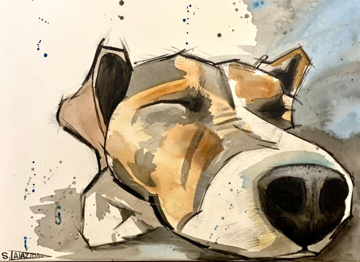 Max dort(chien,dogs) 绘画, 18.1x21.7 in
