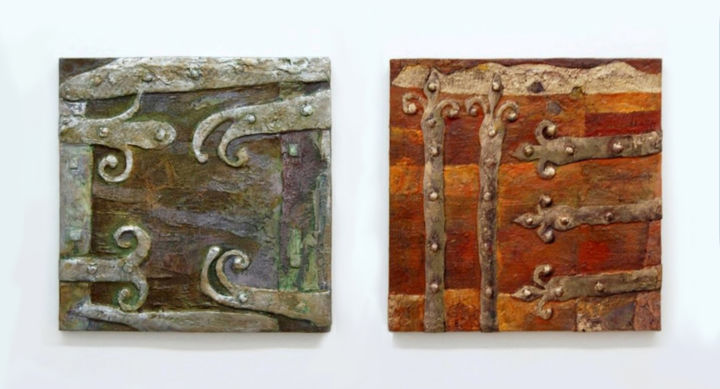 Painting titled "Diptych "Des coffre…" by Richka, Original Artwork, Acrylic Mounted on Wood Panel