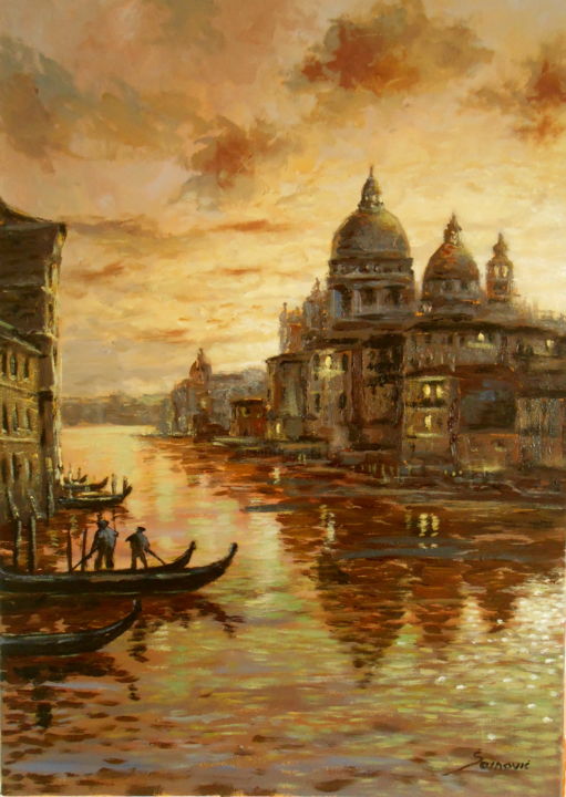 Painting titled "Venice - Grand canal" by Borsaino Sainovic, Original Artwork, Oil