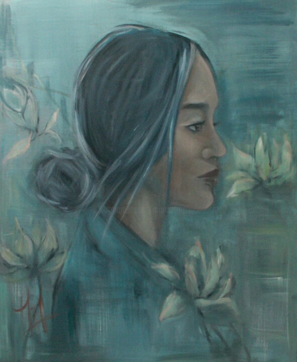 Peinture intitulée "moon light, Hina" par Marie Pascale Martins, Œuvre d'art originale, Acrylique