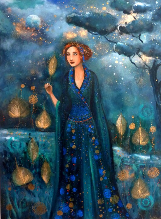 제목이 "Magie bleue"인 미술작품 Loetitia Pillault로, 원작, 아크릴 나무 들것 프레임에 장착됨