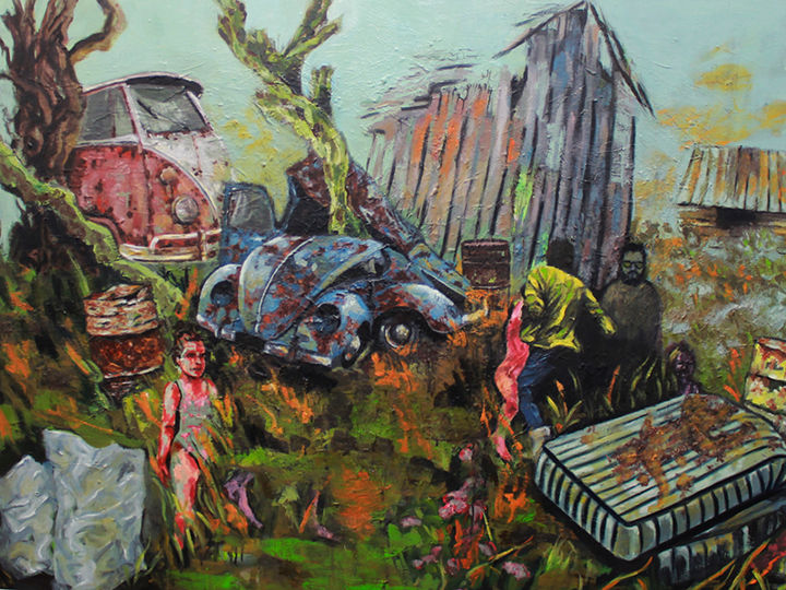 Painting titled "Garden ruins" by Nizaac Vallejo, Original Artwork, Oil