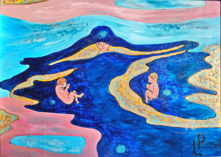 Heilige Mutter mit Zwillingen 绘画, 16.5x23.2 in