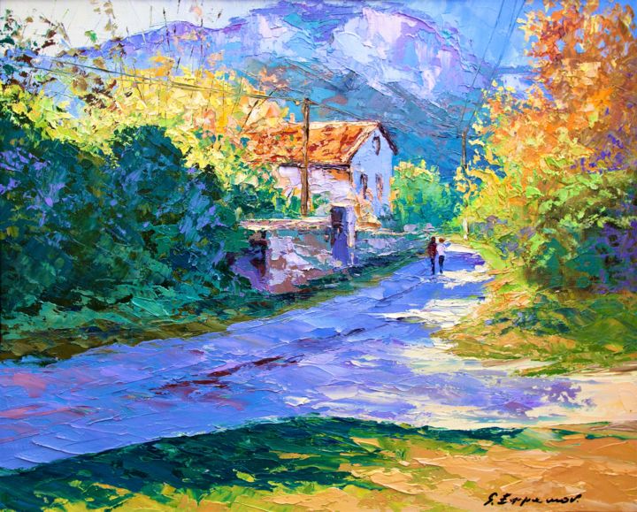 Pittura intitolato "Бархатное утро" da Sergei Efremov, Opera d'arte originale, Cartone