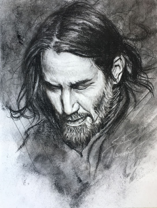 Drawing titled "KEANU" by Sarita Nanni, Original Artwork, Charcoal