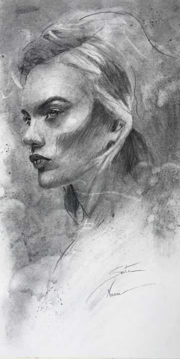 Drawing titled "A woman charcoal po…" by Sarita Nanni, Original Artwork, Charcoal