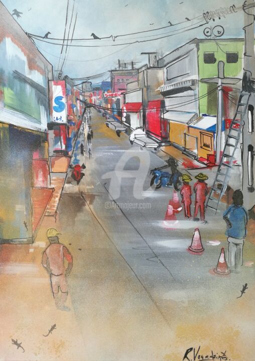 Sri lanka streets 绘画, 27.6x19.7 in