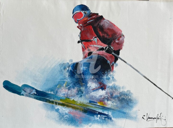 Skier 绘画, 13.8x19.7 in