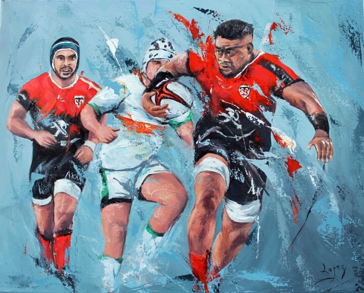 1237 Le Papa du rugby Toulousain 绘画, 15.8x19.7 in
