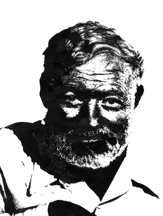 Ernest Miller Hemingway. Эрнест Хемингуэй 图画, 9.5x6.7 in