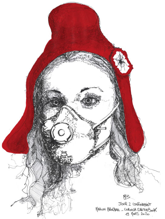 Disegno intitolato "Jour 2 Confinement…" da Marion Brocarel, Opera d'arte originale, Matita