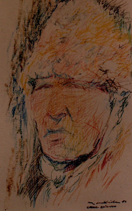 Drawing titled "Cane bianco" by Maurizio Cavicchiola, Original Artwork, Pastel