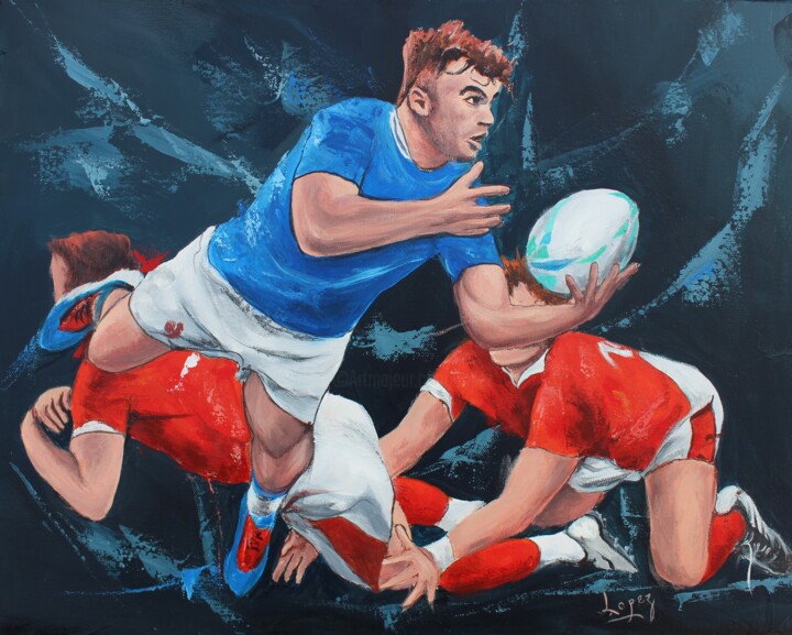 1238 Nuit de rugby 绘画, 15.8x19.7 in