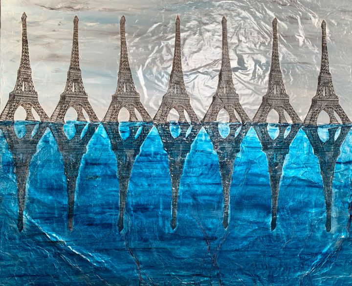 Peinture intitulée "Eiffel Towers" par Wilcox, Œuvre d'art originale, Collages