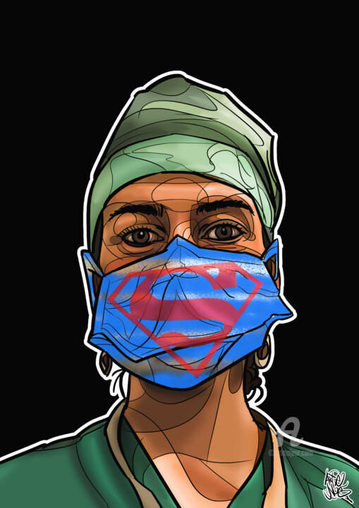 Arts numériques intitulée "Modern Super Hero" par Art De Noé, Œuvre d'art originale, Peinture numérique