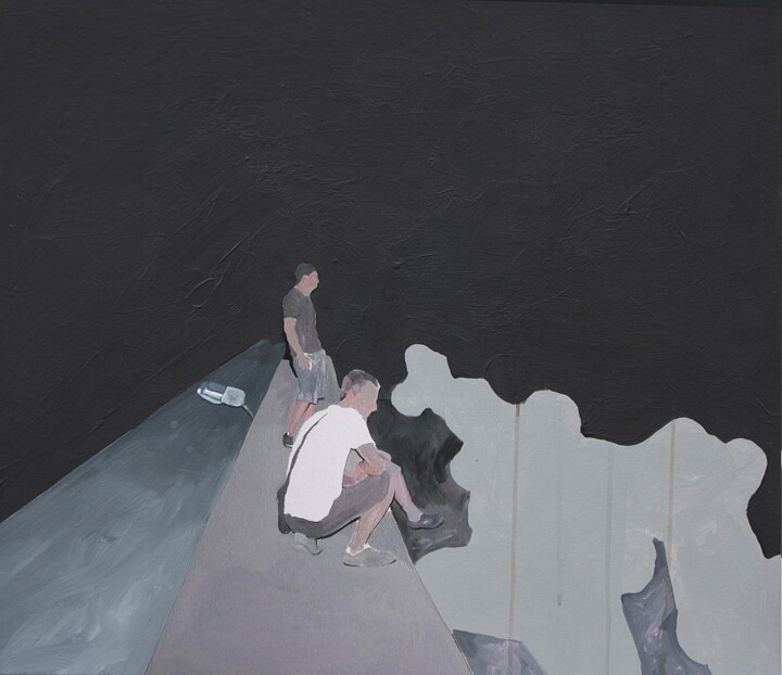 Schilderij getiteld "Observers" door Sasho Violetov, Origineel Kunstwerk, Acryl Gemonteerd op Frame voor houten brancard