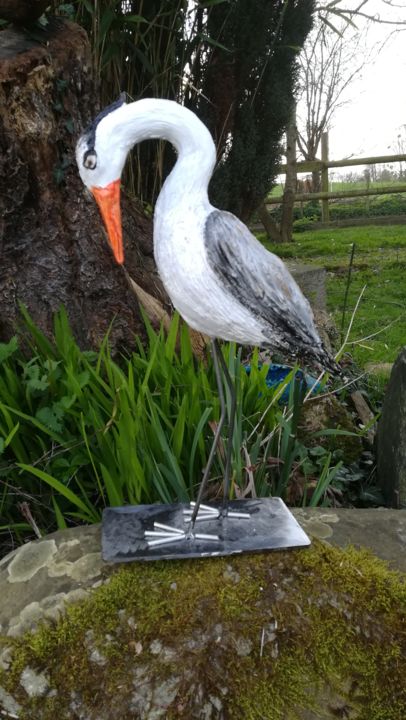 Sculpture titled "LE PETIT HERON" by Valerie Perron, Original Artwork, Terra cotta