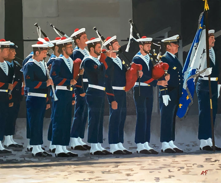 Peinture intitulée "Le bagad de Lann-Bi…" par Arnaud Feuga, Œuvre d'art originale, Huile