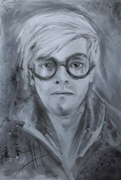 Dessin intitulée "David Hockney" par Marie Pascale Martins, Œuvre d'art originale, Fusain