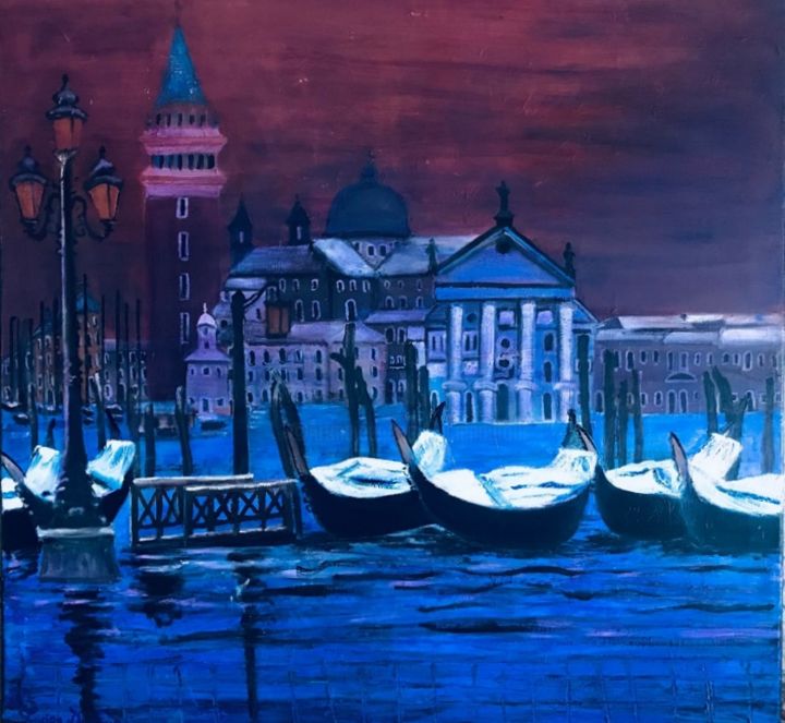 Peinture intitulée "B64. Balade nocturn…" par Lucien Dufour, Œuvre d'art originale, Huile