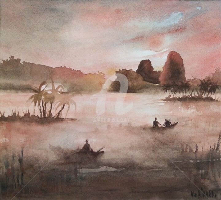 Peinture intitulée "Vibration 7" par Martial Bidard, Œuvre d'art originale, Aquarelle