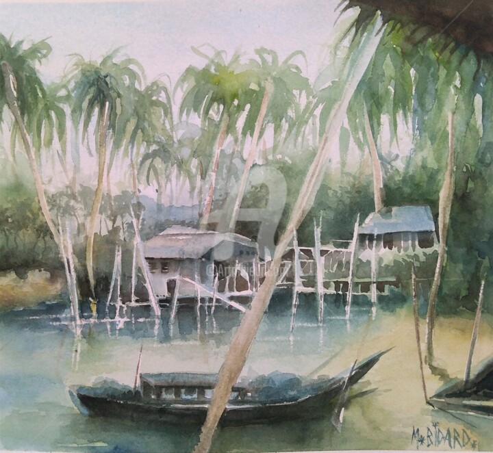 Peinture intitulée "Asie" par Martial Bidard, Œuvre d'art originale, Aquarelle