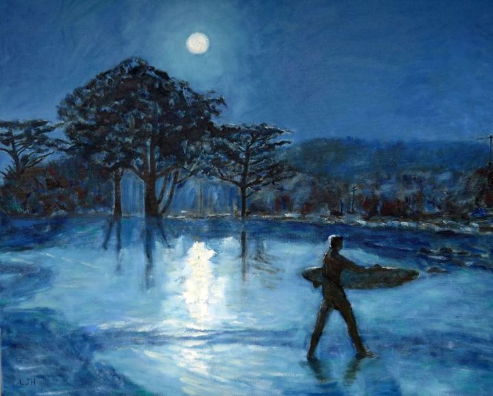 Malerei mit dem Titel "Moonlight Monterey…" von Herscovitch Larry, Original-Kunstwerk, Öl