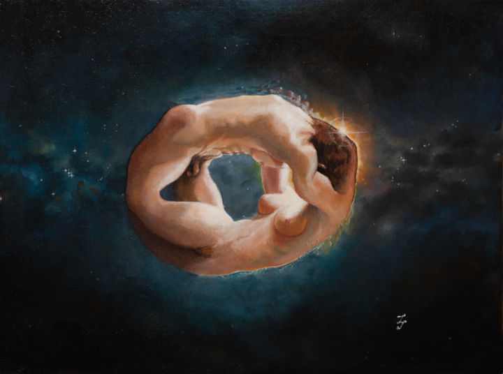 Painting titled "Heaven and Earth" by Sailev, Original Artwork, Oil Mounted on Cardboard