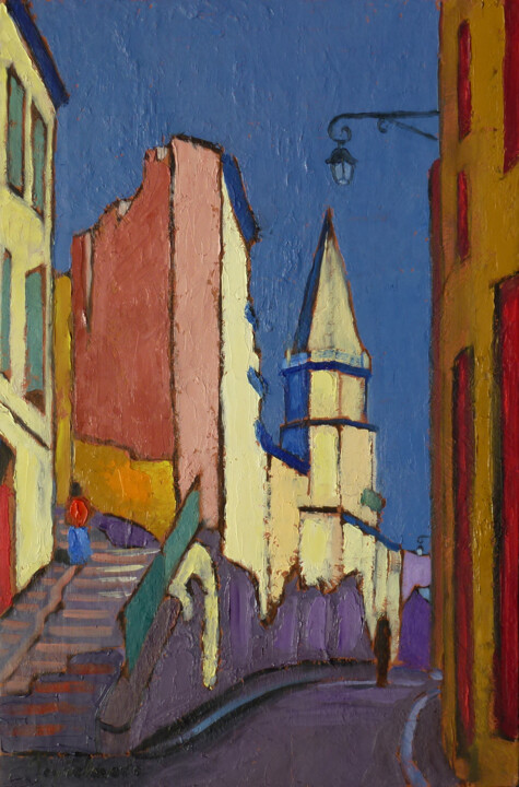 Peinture intitulée "Montee des Accoules" par Jacques Peyrelevade, Œuvre d'art originale, Huile Monté sur Châssis en bois