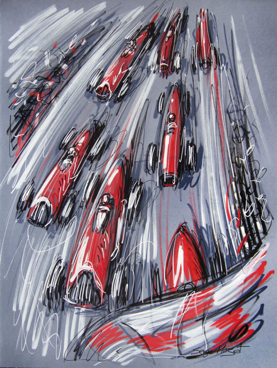 Bolides rouges et bleus - dessin #artistsupportpledge 图画, 16.9x12.8 in