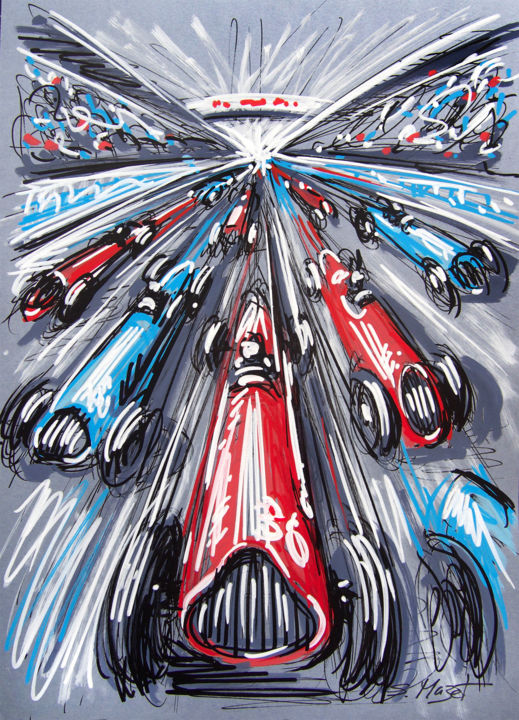 Bolides rouges et bleus - A4 #artistsupportpledge 图画, 11.8x8.7 in