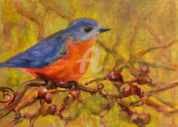 Painting titled "Singing the Blues" by B.Rossitto, Original Artwork, Oil Mounted on Other rigid panel
